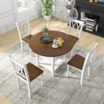 5_Pieces_Extendable_Dining_Table_Set_with_2_Tier_Storage_Shelf_and_High_Backrest-3