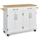 Kitchen Cart with Storage Cabinet with Towel Rack and Spice Rack-White